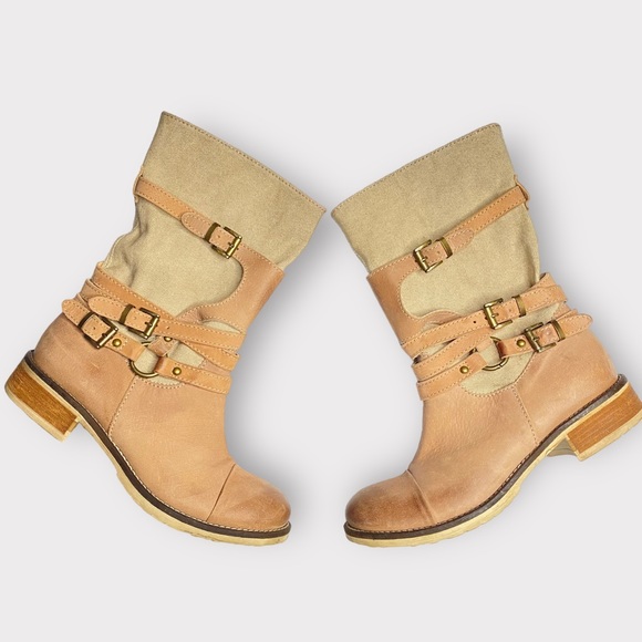 Sundance Shoes - Sundance Catalog Legend Boots Zip Leather Canvas Buckles Womens EU 37